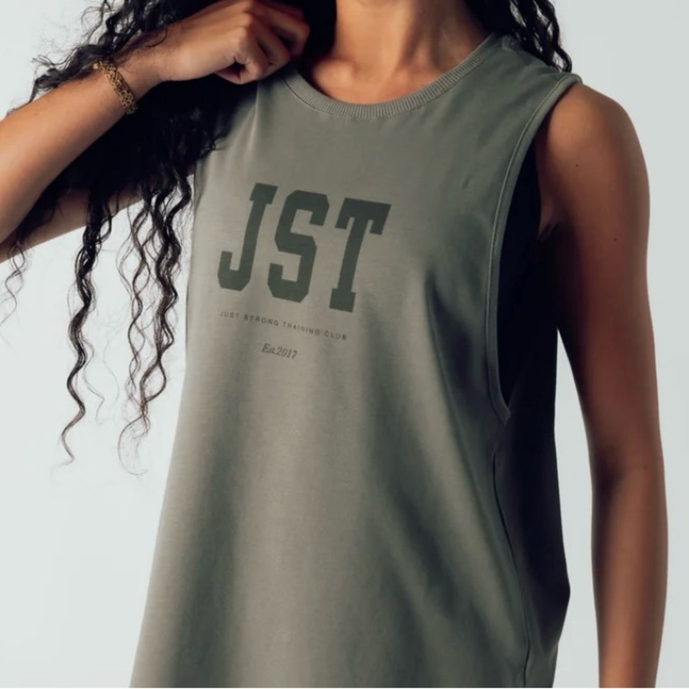Just Strong TRAINING CLUB DROP ARM TANK - WASHED OLIVE-New-Size XL